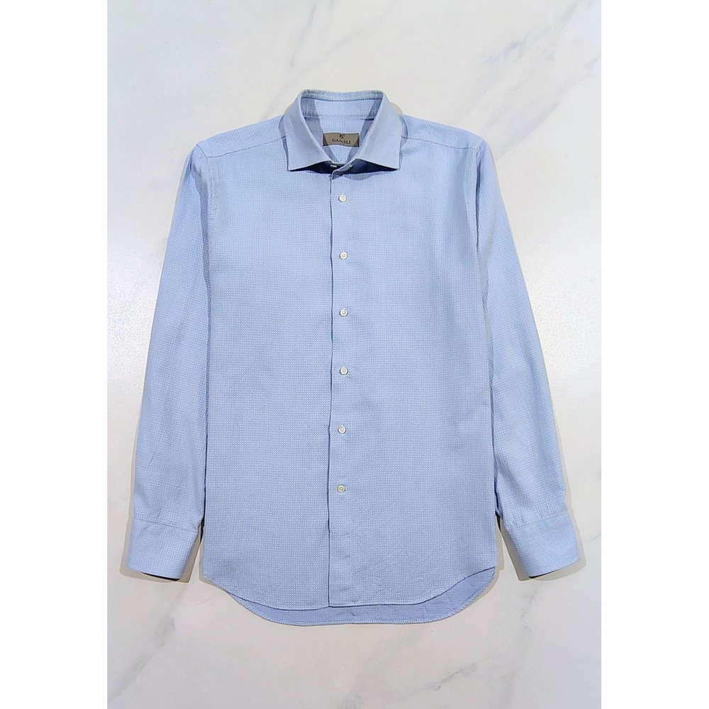 Canali 1934 Blue Dress Shirt Men's Size 15.5  Long Sleeve Cotton Geometric Print - Picture 2 of 12
